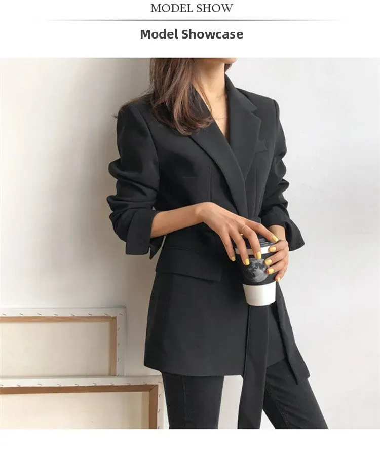 Women's Pink Korean Style Blazer Jacket - Medium Length, British Casual Personality, Spring/Autumn Fashion with Belt Detail showcase 3