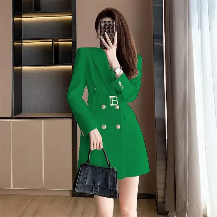 Korean Style Slimming Women's Double-Breasted Blazer Jacket - Polyester Casual Slim Fit Waist-Cinched Spring Autumn Outerwear showcase 18
