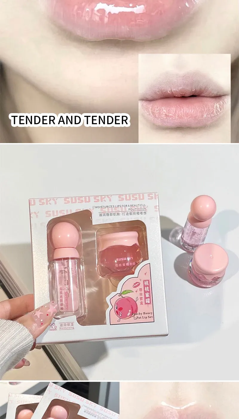 SUSU SKY Peach Honey Jar Lip Makeup Kit - Moisturizing & Nourishing Lip Care Set for Soft, Hydrated Lips showcase 8