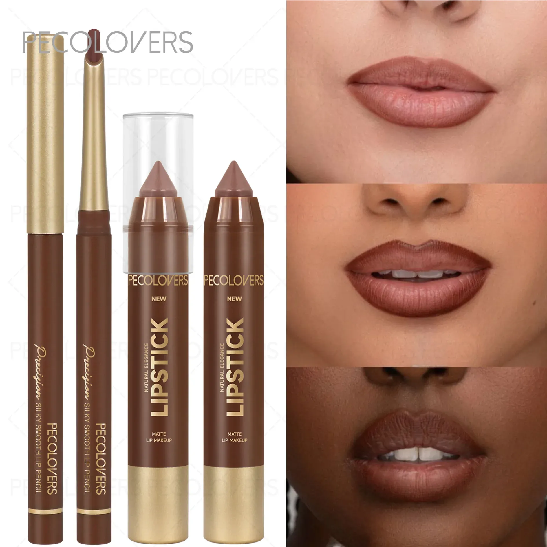 2PCS Brown Lip Liner & Matte Lip Crayon Set - Waterproof Long-Lasting Makeup for All Styles - Image 2