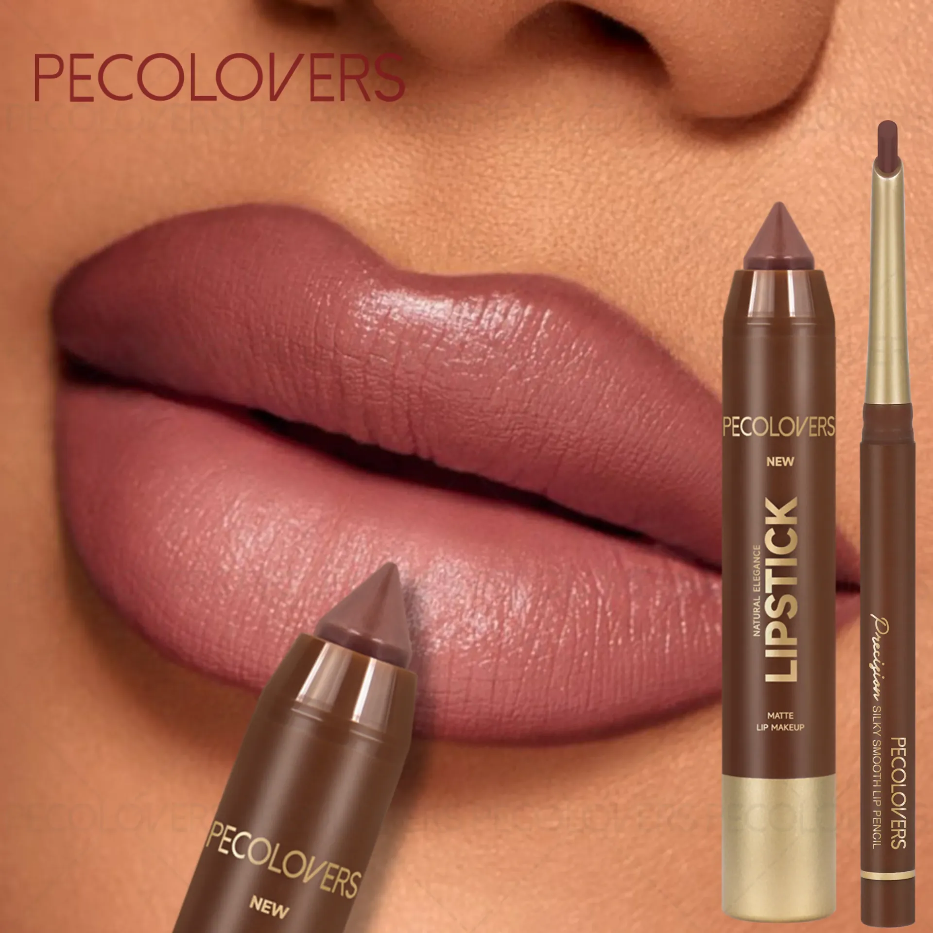 2PCS Brown Lip Liner & Matte Lip Crayon Set - Waterproof Long-Lasting Makeup for All Styles