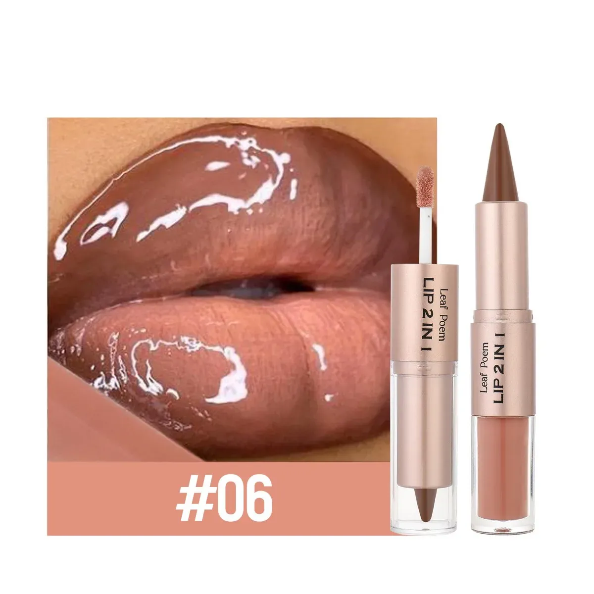 2-in-1 Gradient Lipliner Pen & Lip Gloss - Nude Brown Matte Lip Liner with Mirror Finish, Waterproof, Non-Stick, Long-Lasting Makeup for Stunning Lips showcase 9