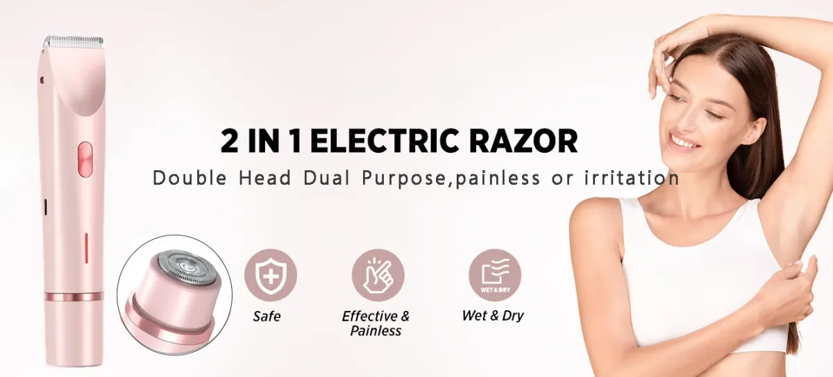 Women's Waterproof Electric Shaver & Bikini Trimmer - Dual Head, Painless Body Hair Removal for Legs, Underarms, Face - 3/6mm Comb Guide, USB Rechargeable showcase 1