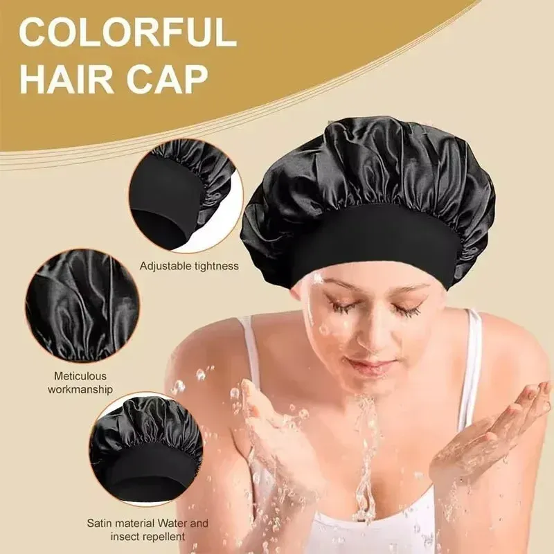 Large Satin Lined Bonnet for Long Hair - Soft Silk Sleep Cap for Women, Breathable, Comfortable Fit, Prevents Hair Breakage, Ideal for Sleeping, Showering, Makeup - Image 2