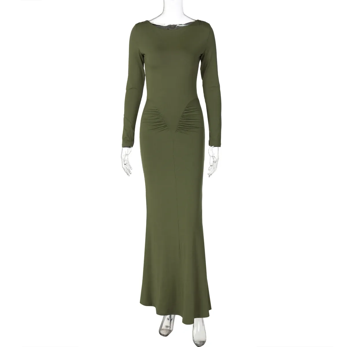 Hugcitar Women's Autumn Solid Long Sleeve Draped Bodycon Maxi Dress - Sexy Y2K Fashion for Evening Party, Festival, Club Outfits showcase 2