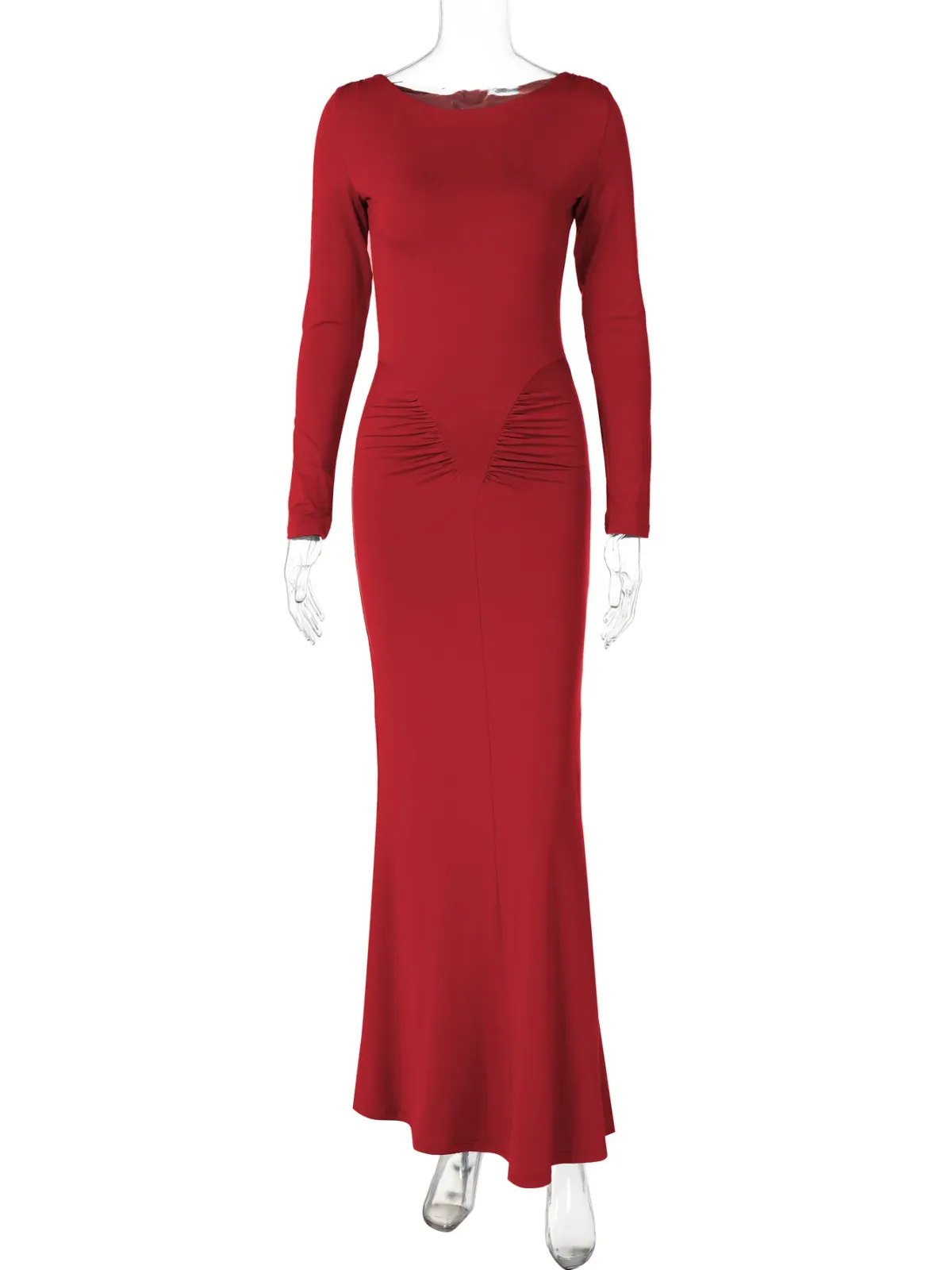 Hugcitar Women's Autumn Solid Long Sleeve Draped Bodycon Maxi Dress - Sexy Y2K Fashion for Evening Party, Festival, Club Outfits showcase 12
