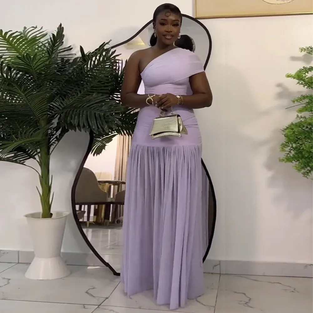 Elegant Women's Maxi Dress: Sexy Off-Shoulder One-Sleeve Mesh Slit Design for Parties, Holidays, and Club Nights showcase 10