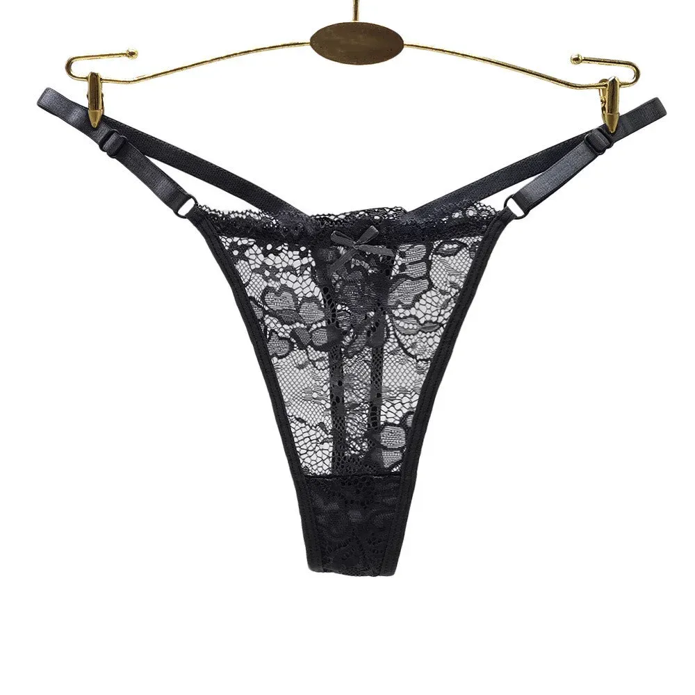 3PCS Women's Sexy Lace Thong Panties - Adjustable Low Waist Transparent T-back Underwear for Ladies showcase 3