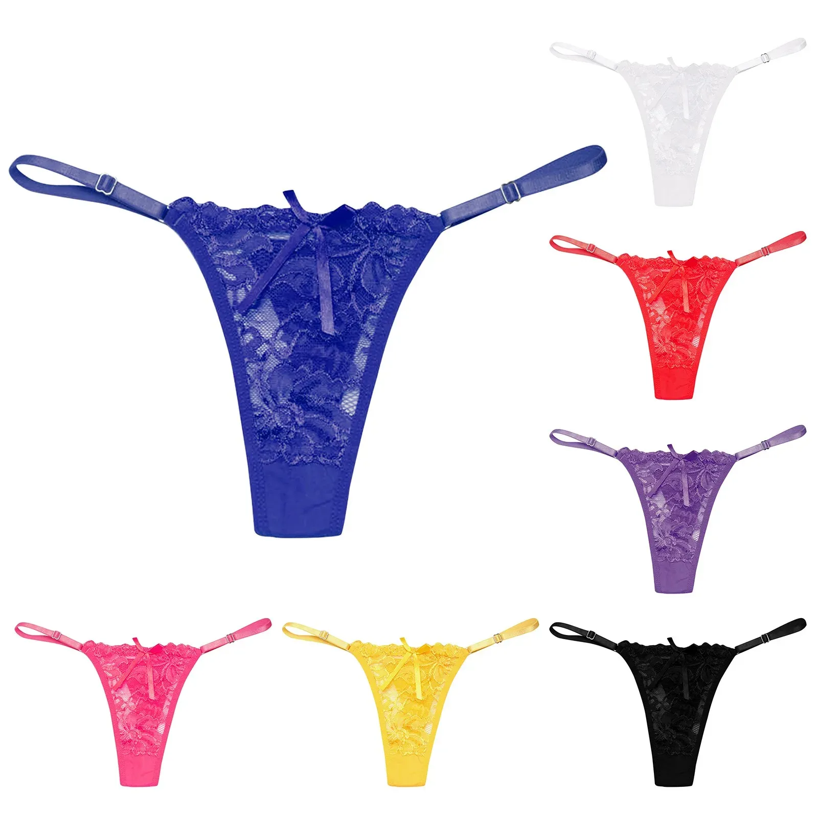Women's Sexy Lace Thong Panties - Transparent Breathable Low Waist Briefs with Bowknot Detail, Ideal for Casual & Clubwear