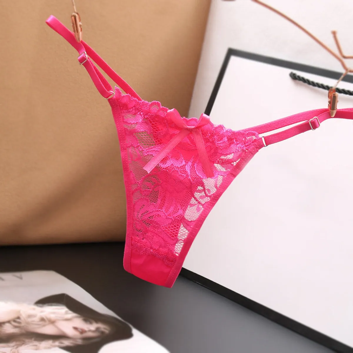 Women's Sexy Lace Thong Panties - Transparent Breathable Low Waist Briefs with Bowknot Detail, Ideal for Casual & Clubwear showcase 10