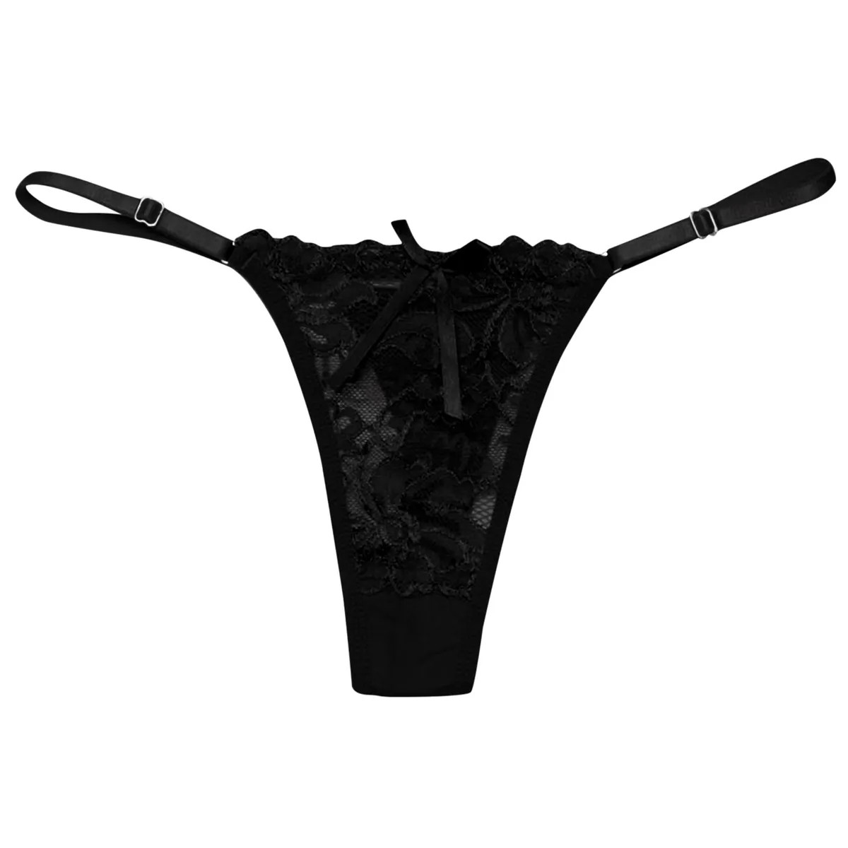 Women's Sexy Lace Thong Panties - Transparent Breathable Low Waist Briefs with Bowknot Detail, Ideal for Casual & Clubwear showcase 3