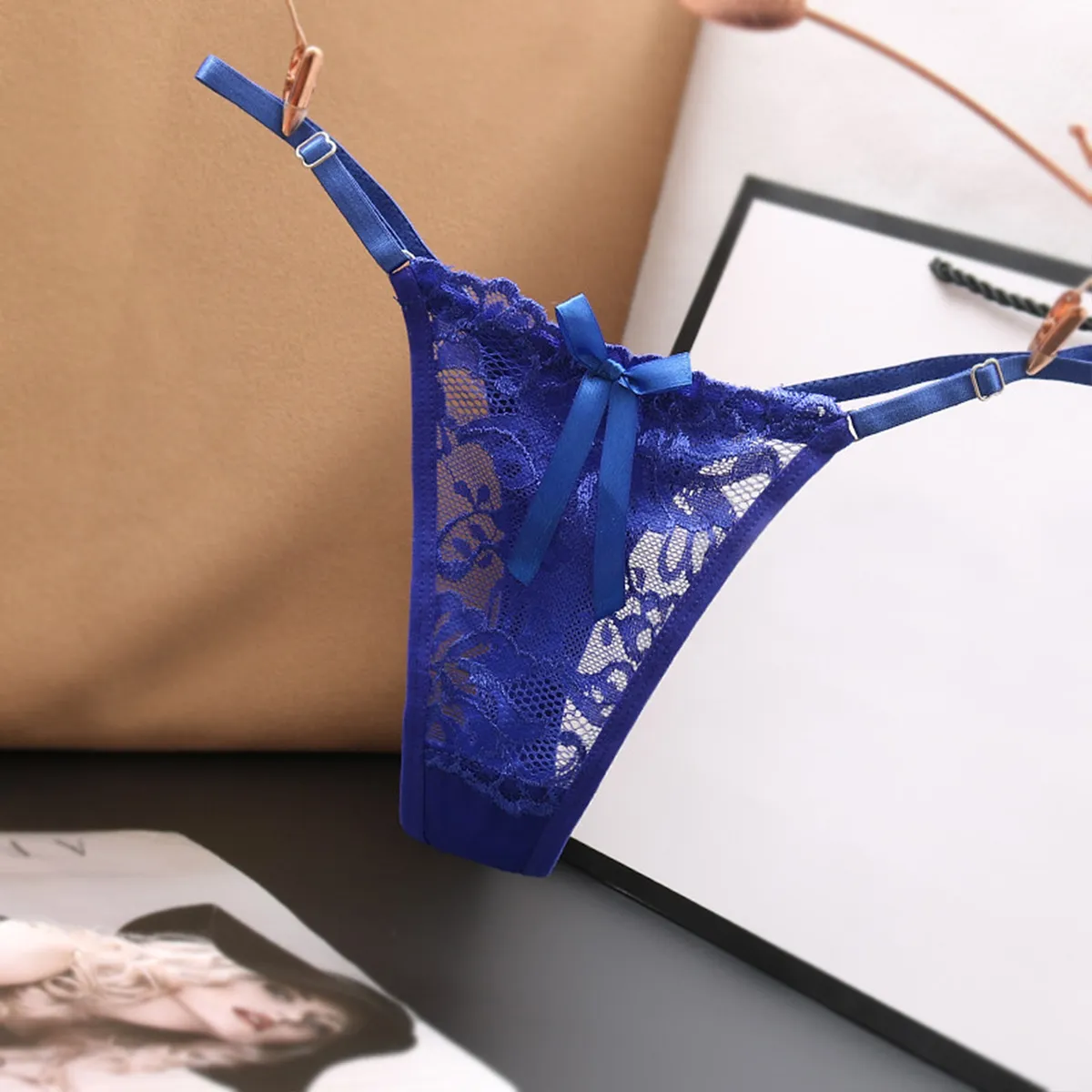 Women's Sexy Lace Thong Panties - Transparent Breathable Low Waist Briefs with Bowknot Detail, Ideal for Casual & Clubwear showcase 15