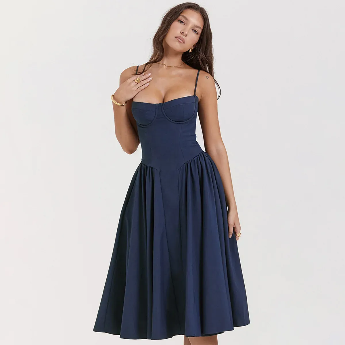 Elegant Summer Women's Sleeveless Backless Pleated Midi Dress - Sexy Solid Sling A-line Party Evening Robe for Ladies showcase 20