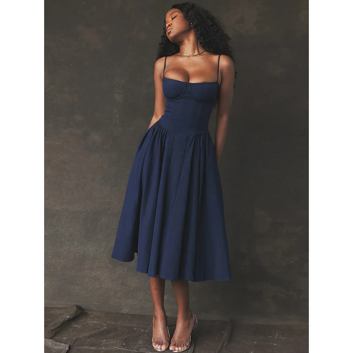 Elegant Summer Women's Sleeveless Backless Pleated Midi Dress - Sexy Solid Sling A-line Party Evening Robe for Ladies showcase 17
