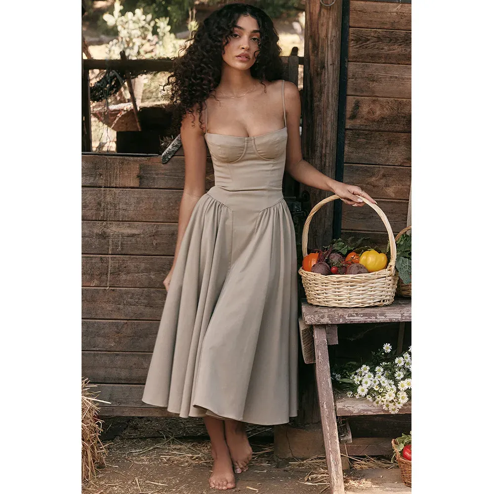 Elegant Summer Women's Sleeveless Backless Pleated Midi Dress - Sexy Solid Sling A-line Party Evening Robe for Ladies showcase 2