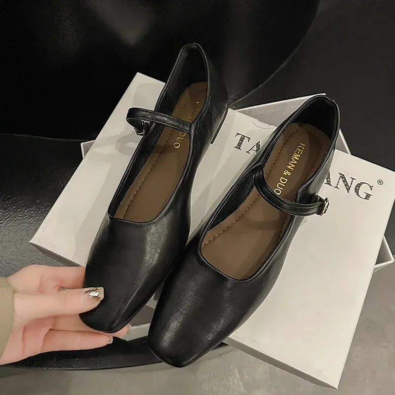 Elegant Classic Retro Square Toe Mary Jane Shoes for Women | Comfortable Soft Shallow Cut Low Heel | Stylish Vintage Fashion Footwear thumbnail 2