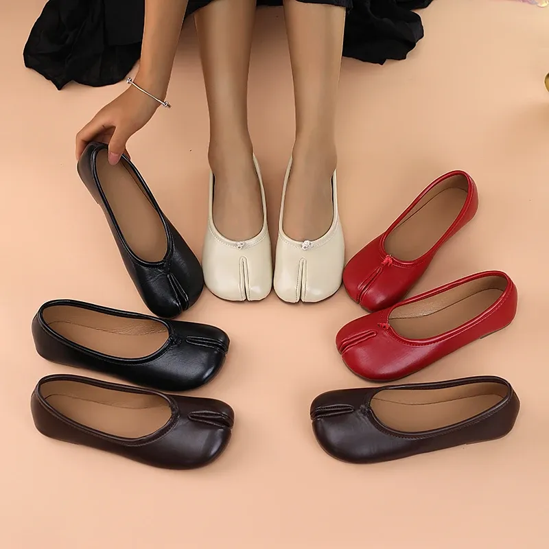 2025 Women's Leather Toe Separator Loafers - Comfortable Slip-On Breathable Casual Flat Shoes for Everyday Wear showcase 1