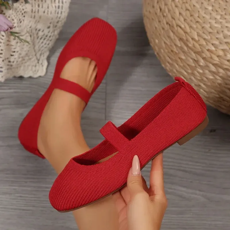 Women's Casual Knitted Ballet Flats - Comfortable Anti-slip Strap Loafers, Lightweight Mary Jane Sneakers for Daily Walking - Image 4