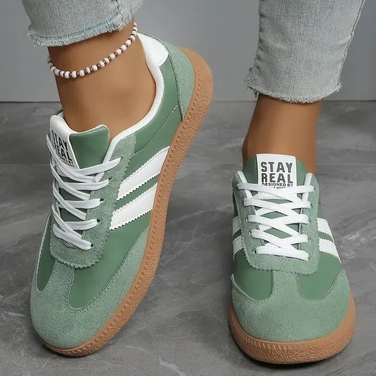 Women's Lightweight Breathable Striped Sneakers - Fashion Lace-Up Sports Shoes for Casual Wear, Plus Size Available showcase 5