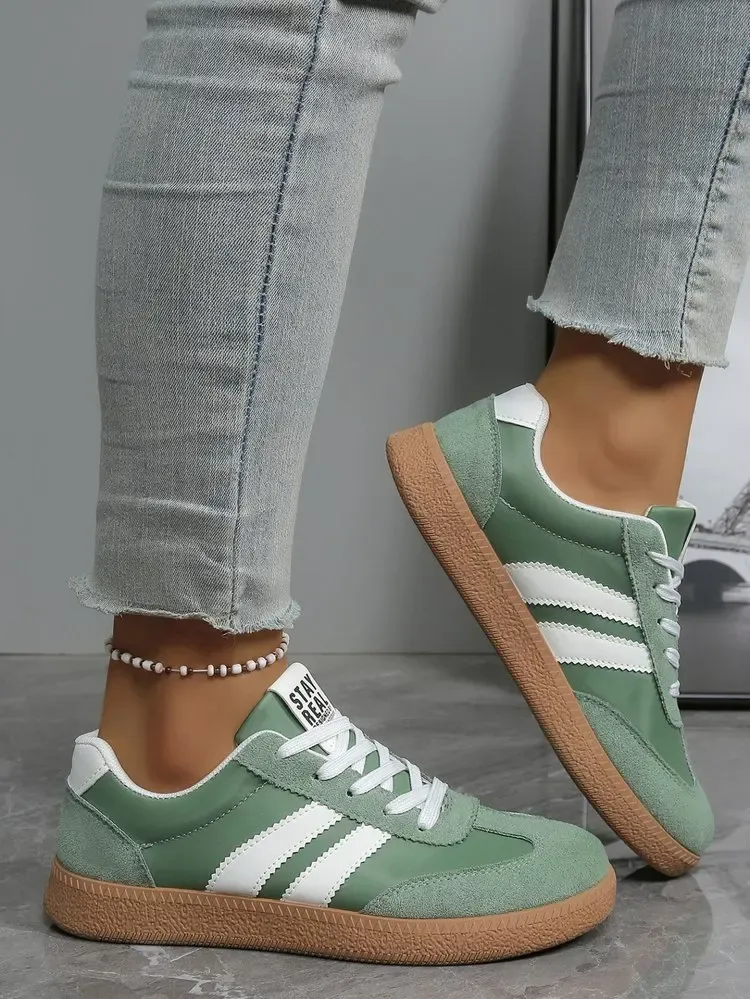 Women's Lightweight Breathable Striped Sneakers - Fashion Lace-Up Sports Shoes for Casual Wear, Plus Size Available showcase 9