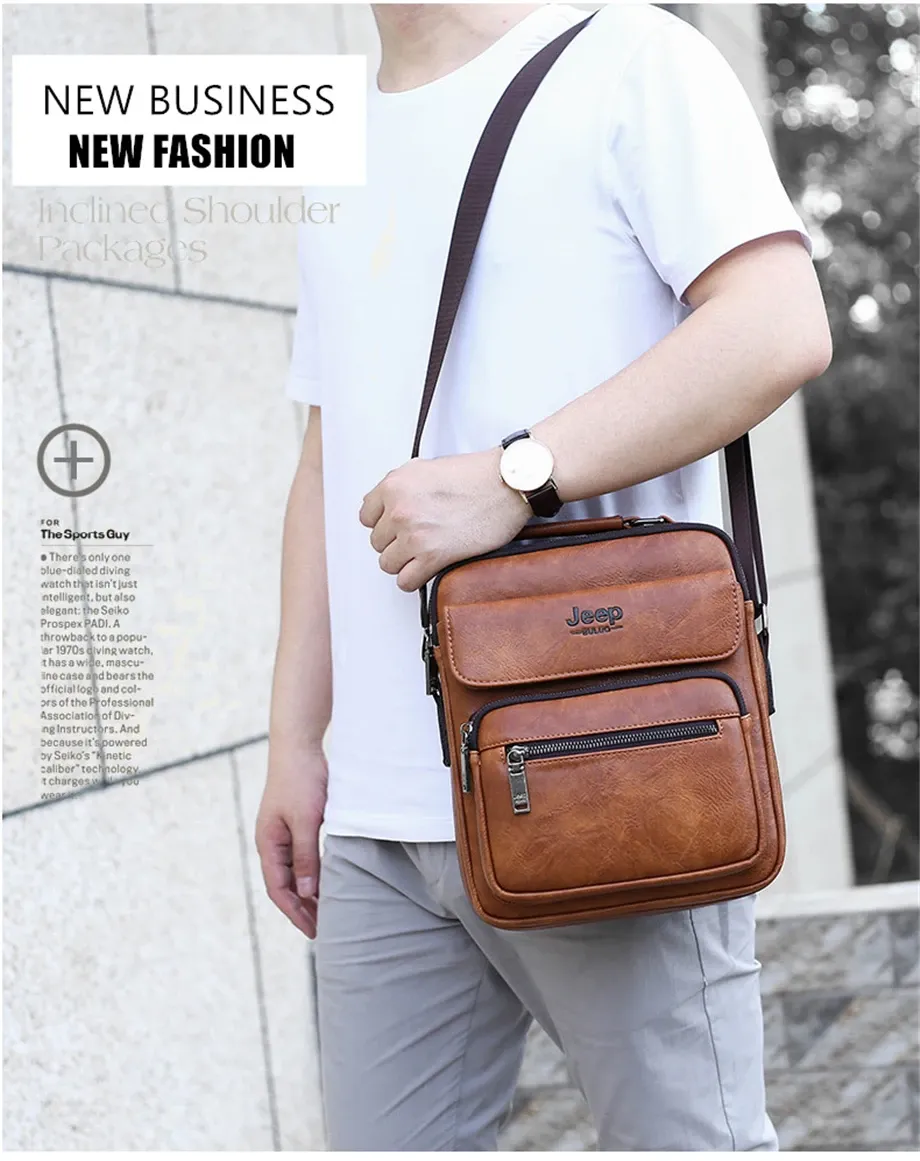 JEEP BULUO Men's Genuine Leather Crossbody Shoulder Messenger Bag - Large Size Business Casual Satchel for 9.7" iPad, Travel, Work showcase 3