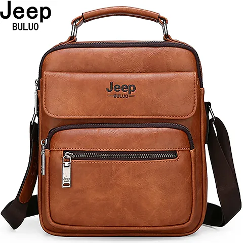 JEEP BULUO Men's Genuine Leather Crossbody Shoulder Messenger Bag - Large Size Business Casual Satchel for 9.7" iPad, Travel, Work