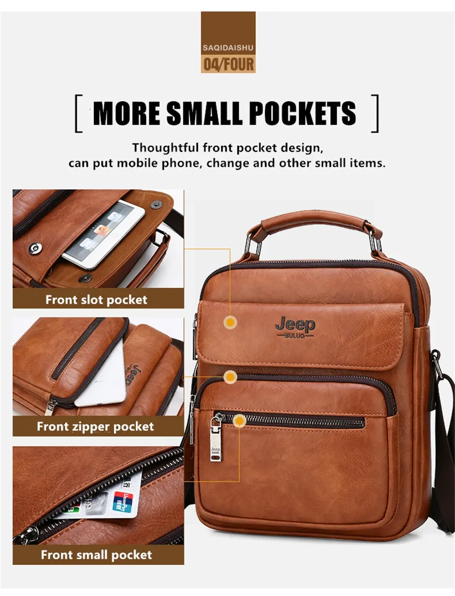 JEEP BULUO Men's Genuine Leather Crossbody Shoulder Messenger Bag - Large Size Business Casual Satchel for 9.7" iPad, Travel, Work showcase 9