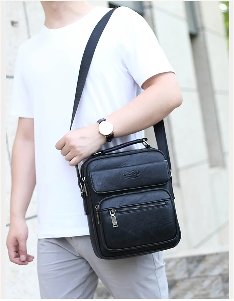 JEEP BULUO Men's Genuine Leather Crossbody Shoulder Messenger Bag - Large Size Business Casual Satchel for 9.7" iPad, Travel, Work showcase 13