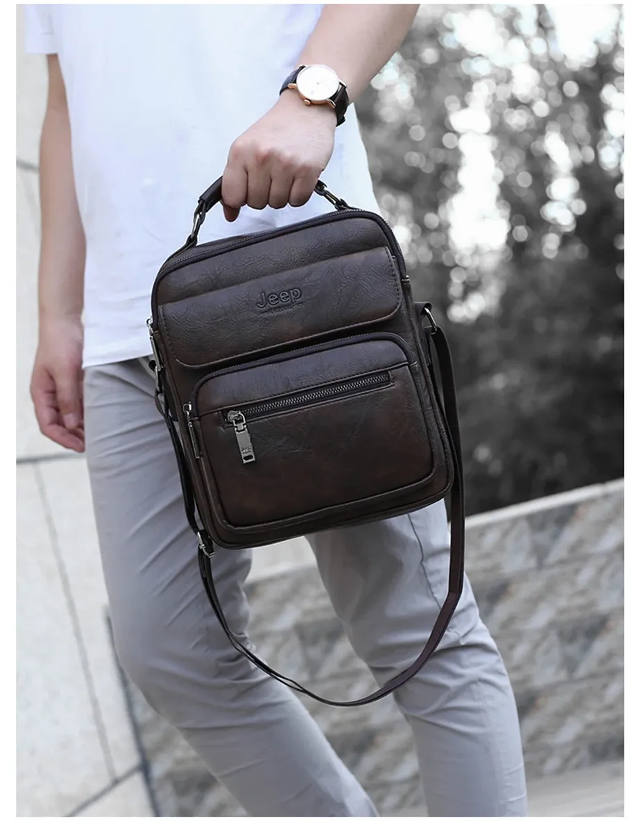JEEP BULUO Men's Genuine Leather Crossbody Shoulder Messenger Bag - Large Size Business Casual Satchel for 9.7" iPad, Travel, Work showcase 14