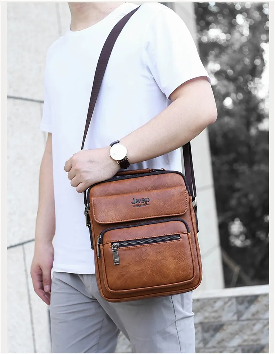 JEEP BULUO Men's Genuine Leather Crossbody Shoulder Messenger Bag - Large Size Business Casual Satchel for 9.7" iPad, Travel, Work showcase 11