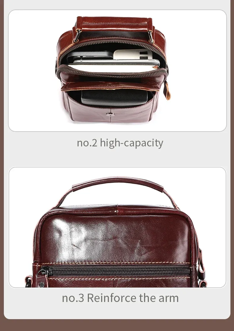 BULLCAPTAIN Men's Genuine Leather Shoulder Bag, Retro Casual Crossbody Messenger Bag, Multifunctional 7.9-inch Tablet Handbag, Durable Cowhide for Daily Use showcase 11