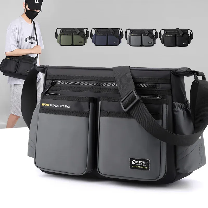 Men's Luxury Nylon Crossbody Messenger Bag - Multi-Layer Pocket Design, Large Capacity, Waterproof, Casual Fashion Shoulder Bag for Travel & Daily Use