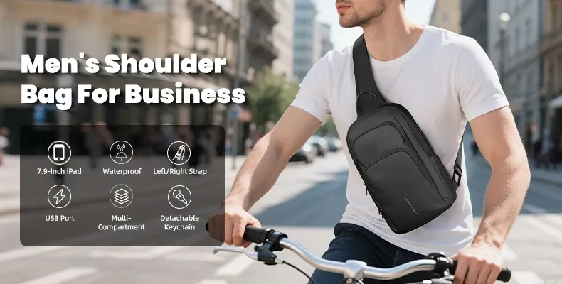 HcanKcan Men's Fashion Crossbody Bag - Waterproof USB Shoulder Sling Chest Pack for Travel & Sport, Fits 9.7" iPad showcase 1