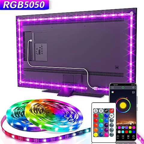 RGB LED Strip Lights for TV Backlight, 5V USB Powered 5050 SMD App Control Flexible Ribbon Tape, 30 LEDs/m for Bedroom, Living Room, Computer Decor