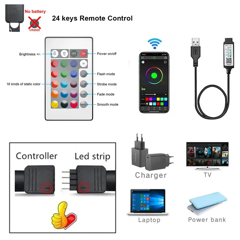 RGB LED Strip Lights for TV Backlight, 5V USB Powered 5050 SMD App Control Flexible Ribbon Tape, 30 LEDs/m for Bedroom, Living Room, Computer Decor - Image 5
