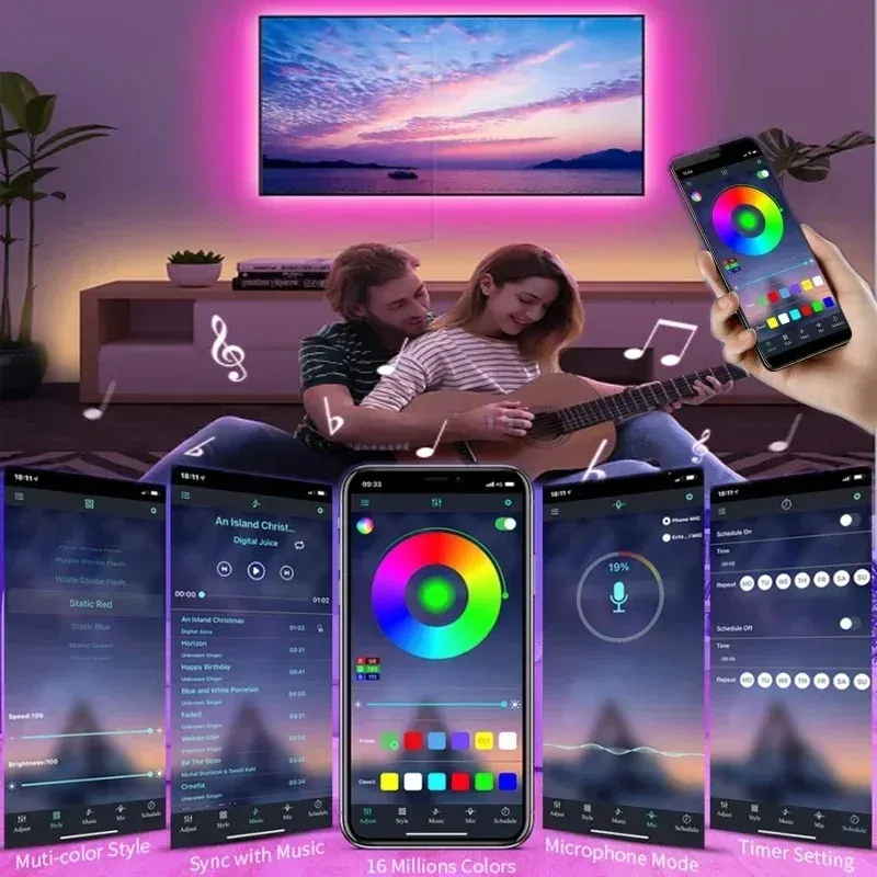 RGB LED Strip Lights for TV Backlight, 5V USB Powered 5050 SMD App Control Flexible Ribbon Tape, 30 LEDs/m for Bedroom, Living Room, Computer Decor showcase 4