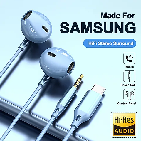 HiFi Surround Sound USB Type-C In-Ear Headphones with Microphone and Volume Control for Samsung Galaxy S24/S23/S22 Ultra, iPhone 15, Pixel, and other USB-C Devices