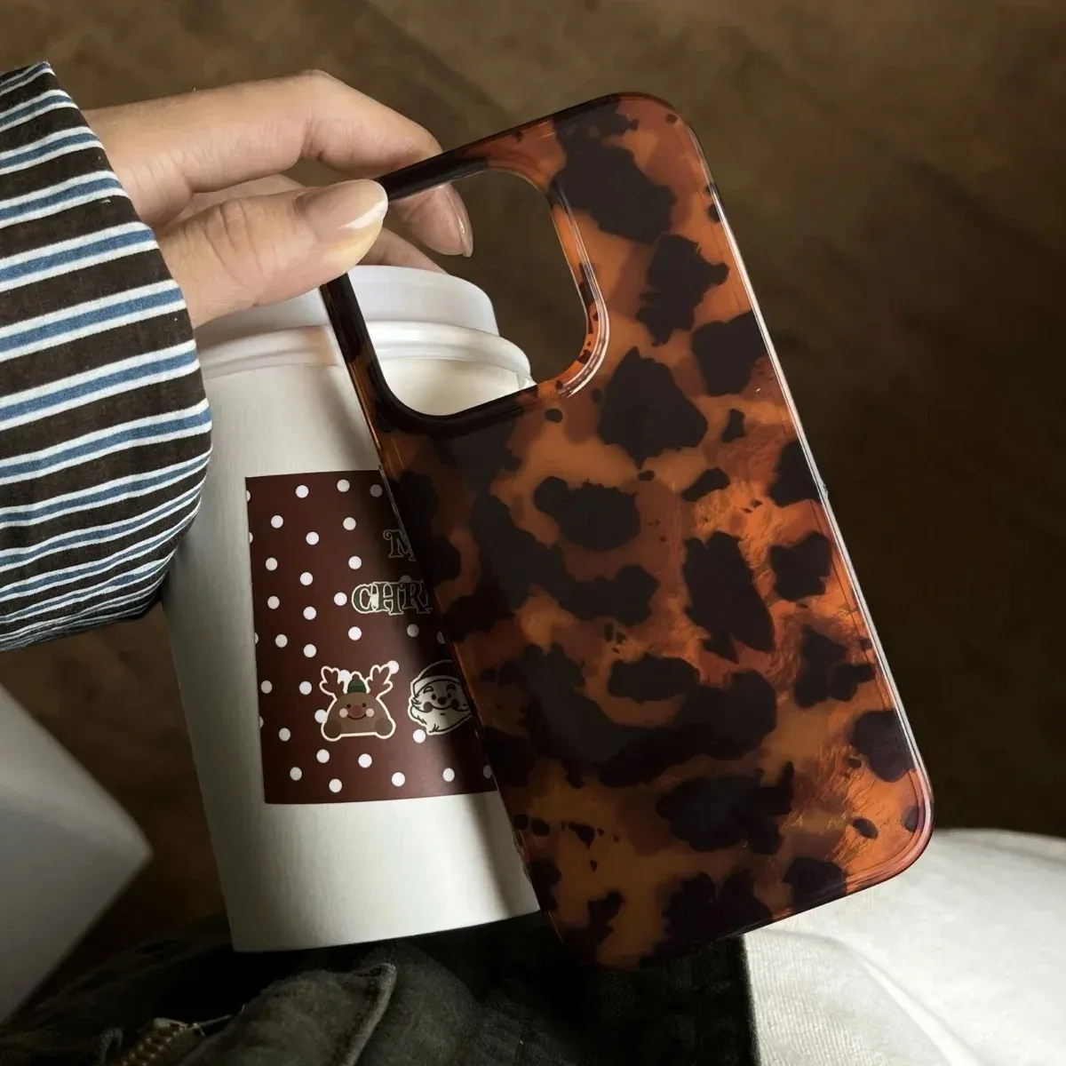 Retro Amber Texture Laser Phone Case for iPhone 17 16 15 14 13 12 11 Pro Max XS XR 7 8 Plus, Stylish Leopard Print Soft Protective Cover showcase 5