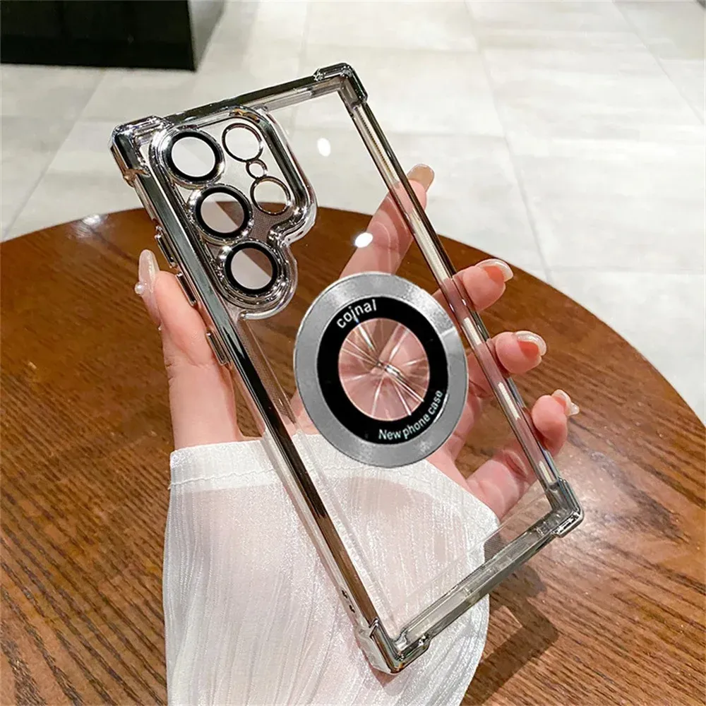Magsafe Plating Clear Phone Case for Samsung Galaxy S26 S25 S24 S23 Ultra S22 Plus S21 FE A36 A35 A34 A55 A54 A53 - Magnetic Shockproof Protective Cover showcase 14