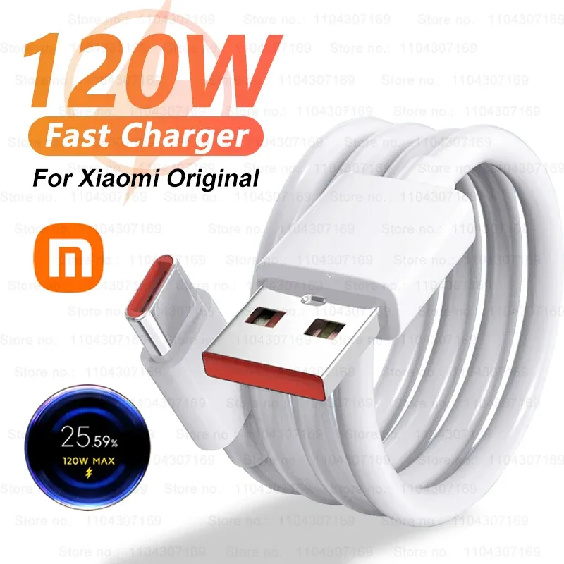120W USB Turbo Fast Charging Cable Type C for Xiaomi Redmi Note Poco - 6A 67W Data Sync Cord for Mi 13 12 11 Pro K70 Series