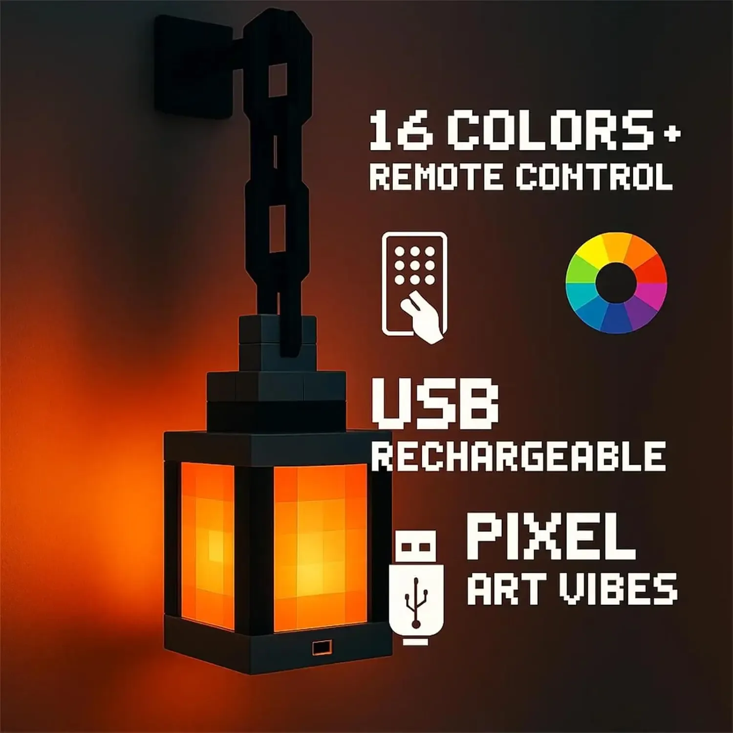 Pixel Style LED Night Light Portable Lantern - 16 Color DIY Tabletop Ornament for Festival Atmosphere & Interior Decoration
