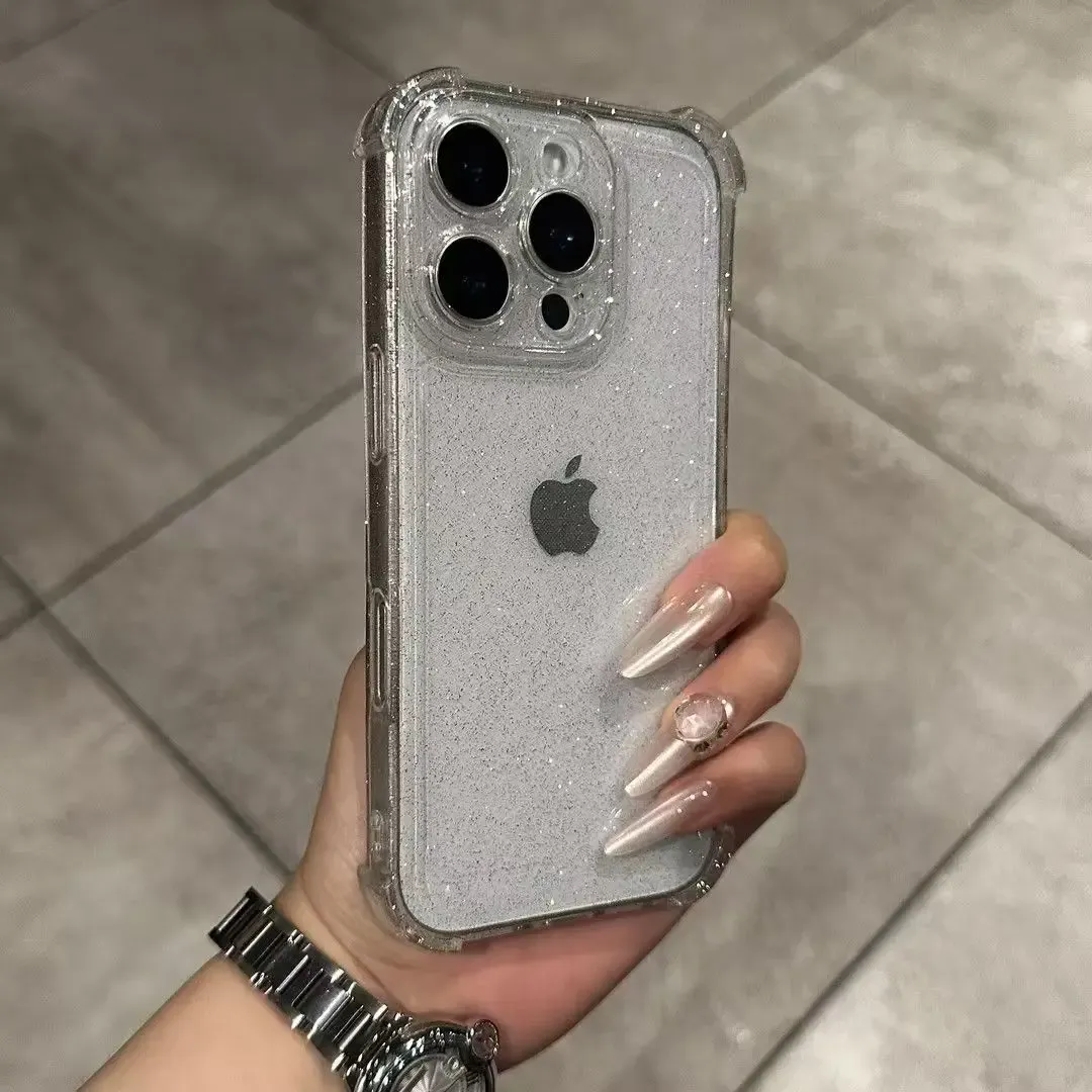 Sparkling Glitter Bling Clear Case for iPhone 17 16 15 14 13 12 11 Pro Max XS X XR Plus Air E - Soft Silicone Transparent Bumper Cover for Stylish Protection - Image 3