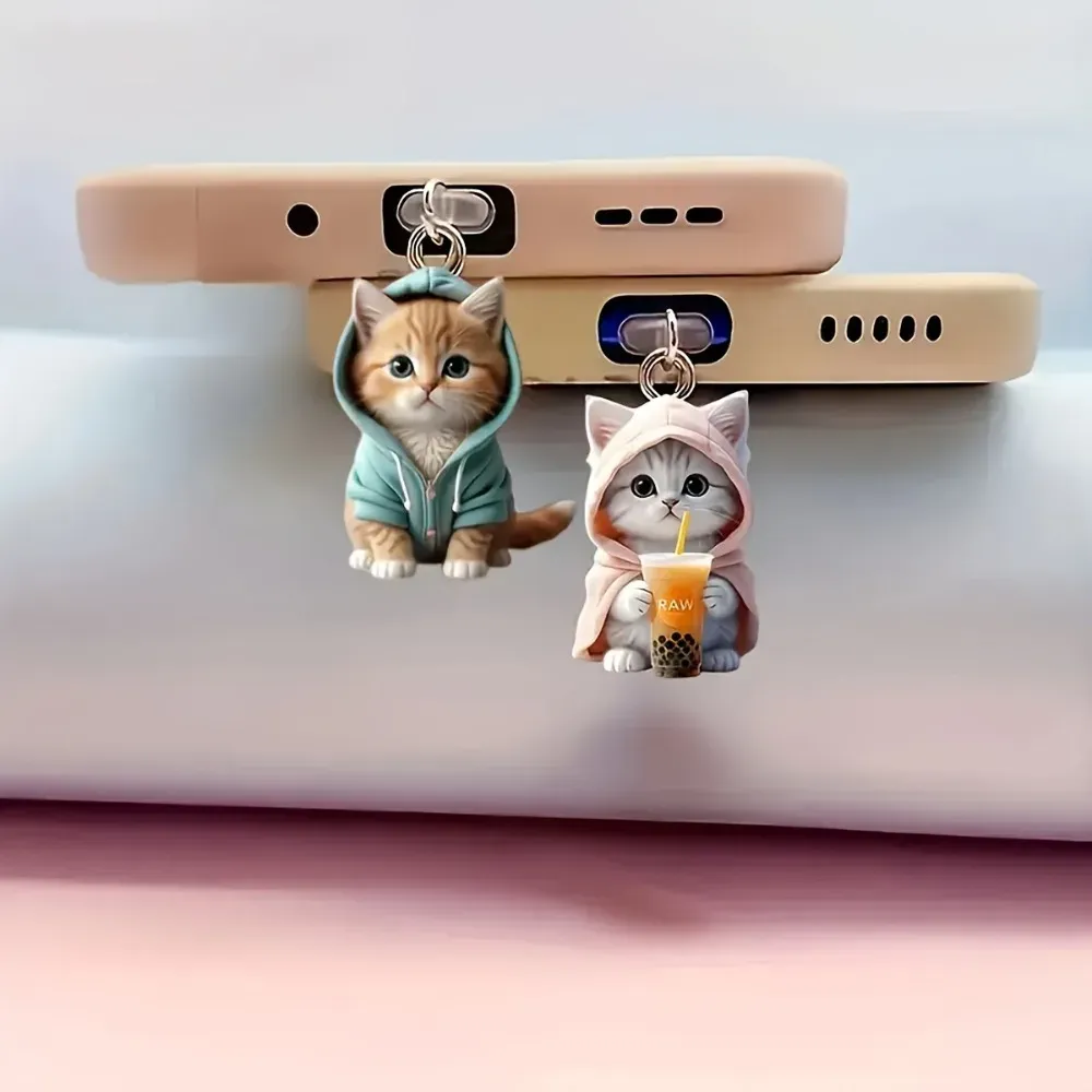 Cute Kawaii Kitten Mobile Phone Dust Plug - Decorative Anti-Dust Cap Cover for Charging Port, Universal Accessory