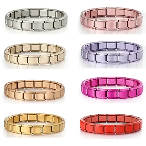 2025 New Unisex 18-Piece Italian Charm Bracelet Set - Stainless Steel Modular Jewelry with Starry Colors, Fits 9mm Links - Wholesale Fashion Accessory