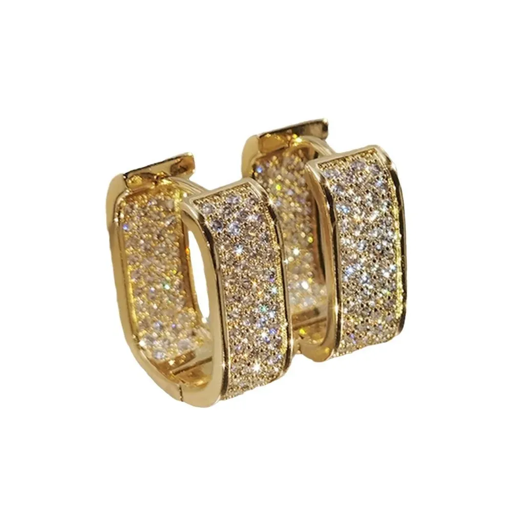 Luxury Zircon Geometric Square Hoop Earrings for Women - Gold Color Stainless Steel Korean Fashion Jewelry Gift - Image 3