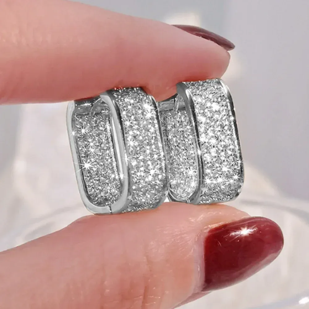 Luxury Zircon Geometric Square Hoop Earrings for Women - Gold Color Stainless Steel Korean Fashion Jewelry Gift showcase 3