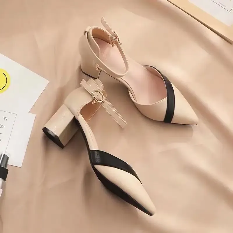Women's Classic Beige Square Heel Pointed Toe Pumps - Elegant PU Leather Dress Shoes for Parties & Professional Wear - Image 3