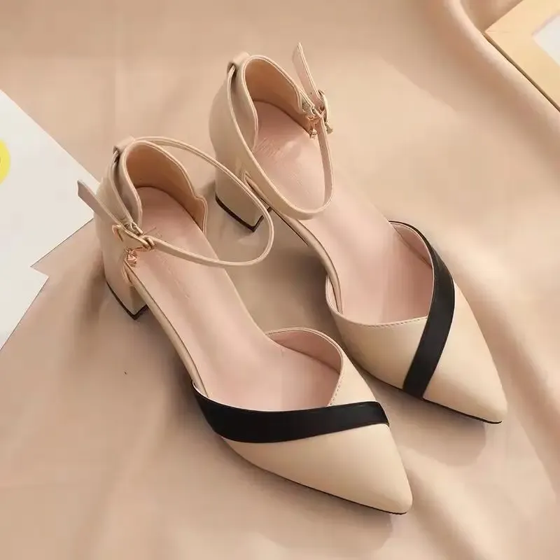 Women's Classic Beige Square Heel Pointed Toe Pumps - Elegant PU Leather Dress Shoes for Parties & Professional Wear - Image 2