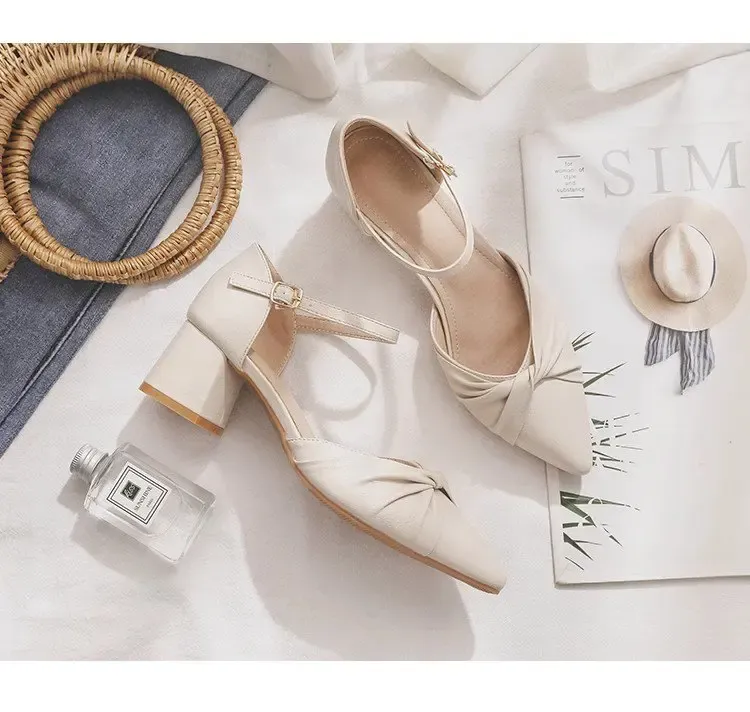 Elegant Bow Prom Party Heels for Women | 2026 Spring Block Heel Ankle Strap Pumps | Comfortable Cutout Closed Toe Casual Sandals showcase 6