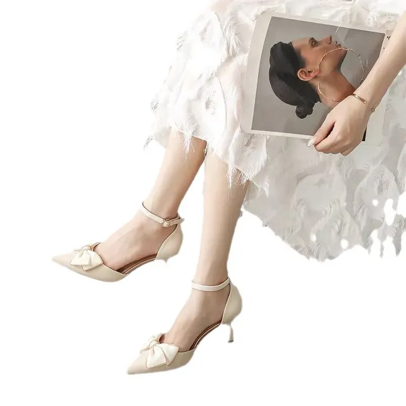 Elegant Women's White Designer Stiletto Heels - Pointed Toe Butterfly Dress Shoes for Weddings & Parties, Medium Heel, Trendy Bridal Footwear thumbnail 3
